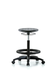Huron Polyurethane Stool - High Bench Height with Black Foot Ring and Casters in Black Polyurethane