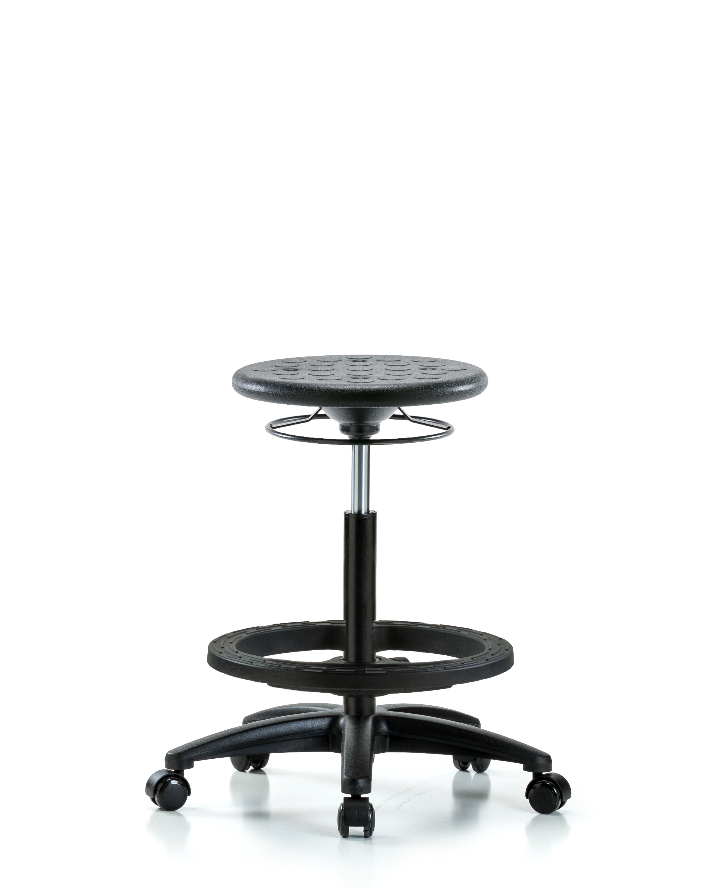 Huron Polyurethane Stool - High Bench Height with Black Foot Ring and Casters in Black Polyurethane