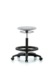 Huron Polyurethane Stool - High Bench Height with Black Foot Ring & Casters in Gray Polyurethane