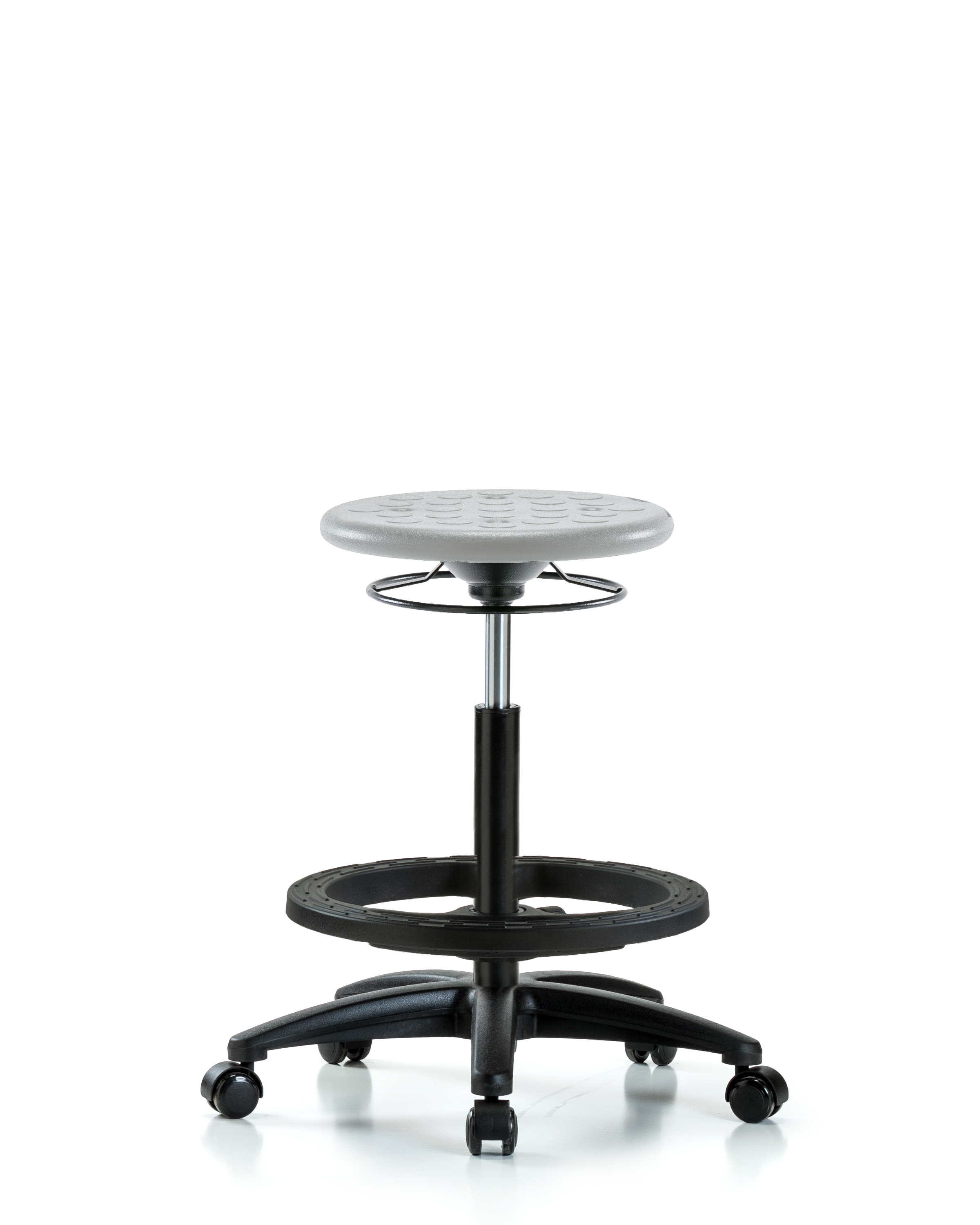 Huron Polyurethane Stool - High Bench Height with Black Foot Ring & Casters in Gray Polyurethane