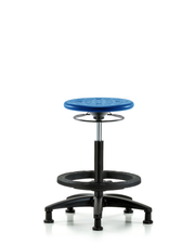 Huron Polyurethane Stool - High Bench Height with Black Foot Ring & Stationary Glides in Blue Polyurethane
