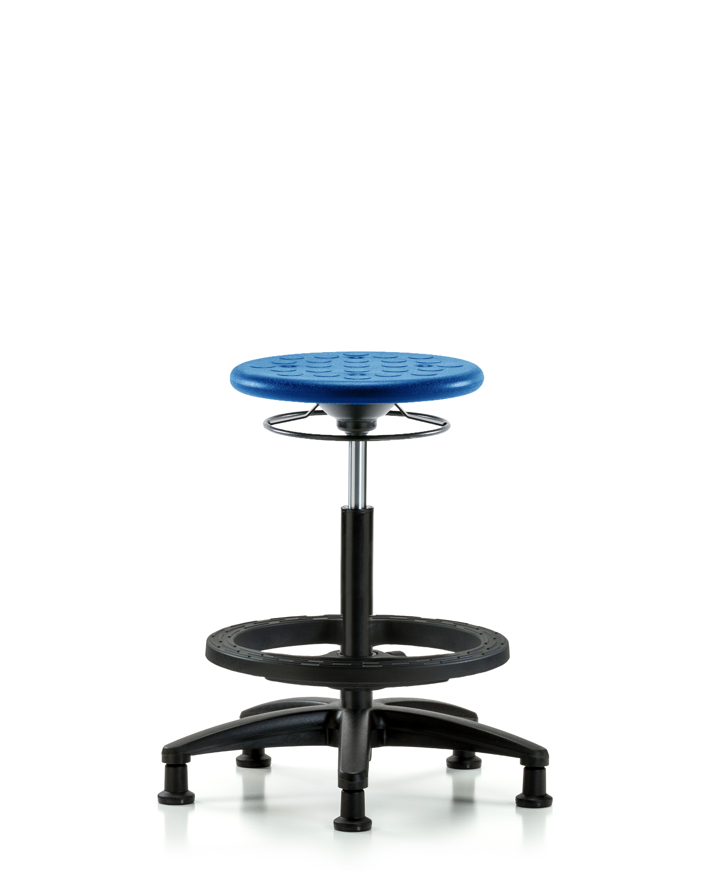 Huron Polyurethane Stool - High Bench Height with Black Foot Ring & Stationary Glides in Blue Polyurethane