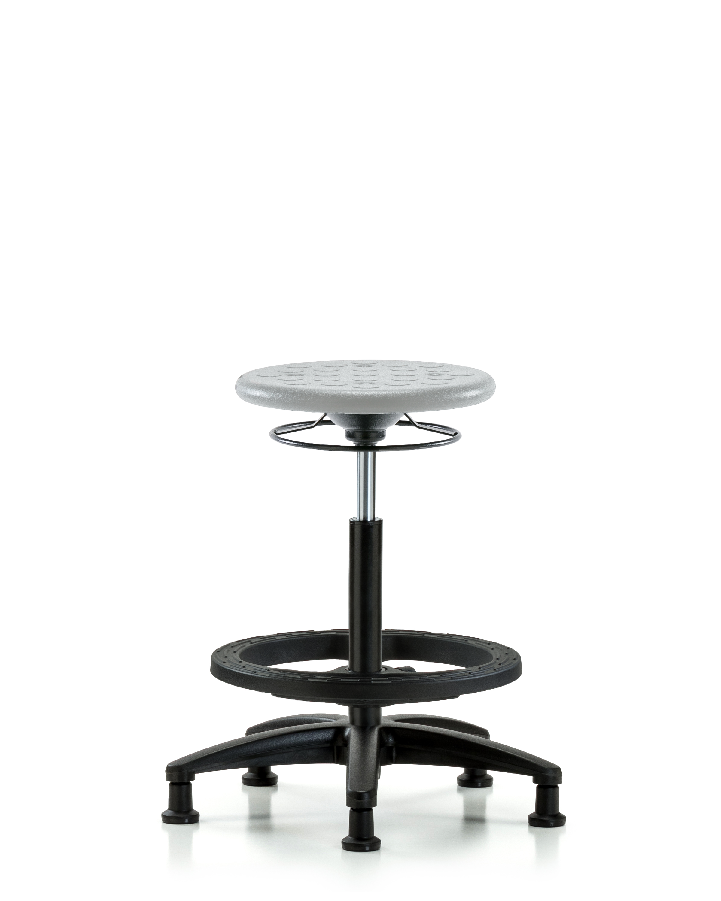 Huron Polyurethane Stool - High Bench Height with Black Foot Ring & Stationary Glides in Gray Polyurethane
