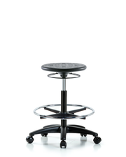 Huron Polyurethane Stool - High Bench Height with Chrome Foot Ring and Casters in Black Polyurethane