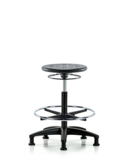 Huron Polyurethane Stool - High Bench Height with Chrome Foot Ring and Stationary Glides in Black Polyurethane