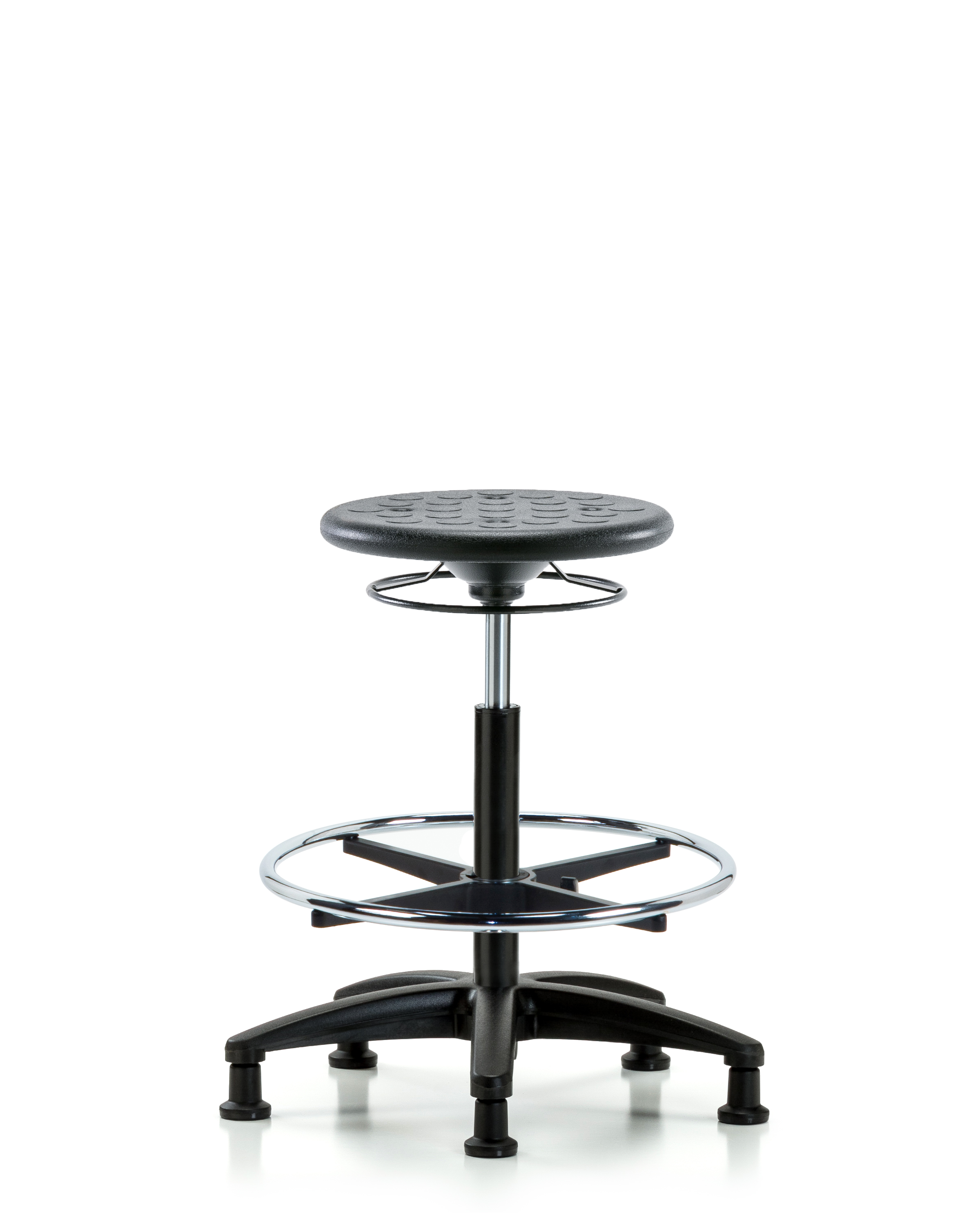 Huron Polyurethane Stool - High Bench Height with Chrome Foot Ring and Stationary Glides in Black Polyurethane