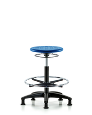 Huron Polyurethane Stool - High Bench Height with Chrome Foot Ring & Stationary Glides in Blue Polyurethane