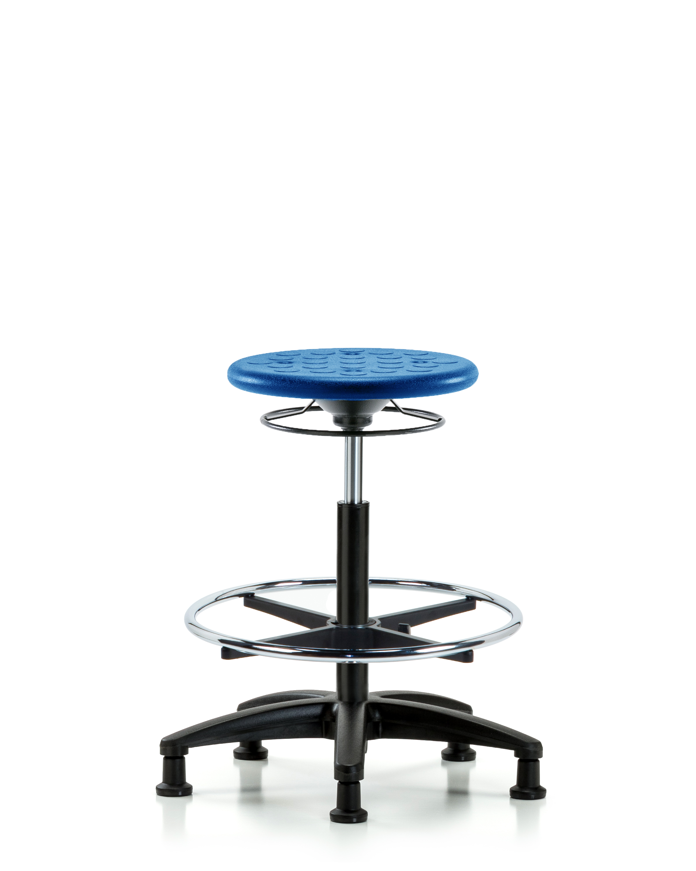 Huron Polyurethane Stool - High Bench Height with Chrome Foot Ring & Stationary Glides in Blue Polyurethane