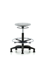 Huron Polyurethane Stool - High Bench Height with Chrome Foot Ring & Stationary Glides in Gray Polyurethane