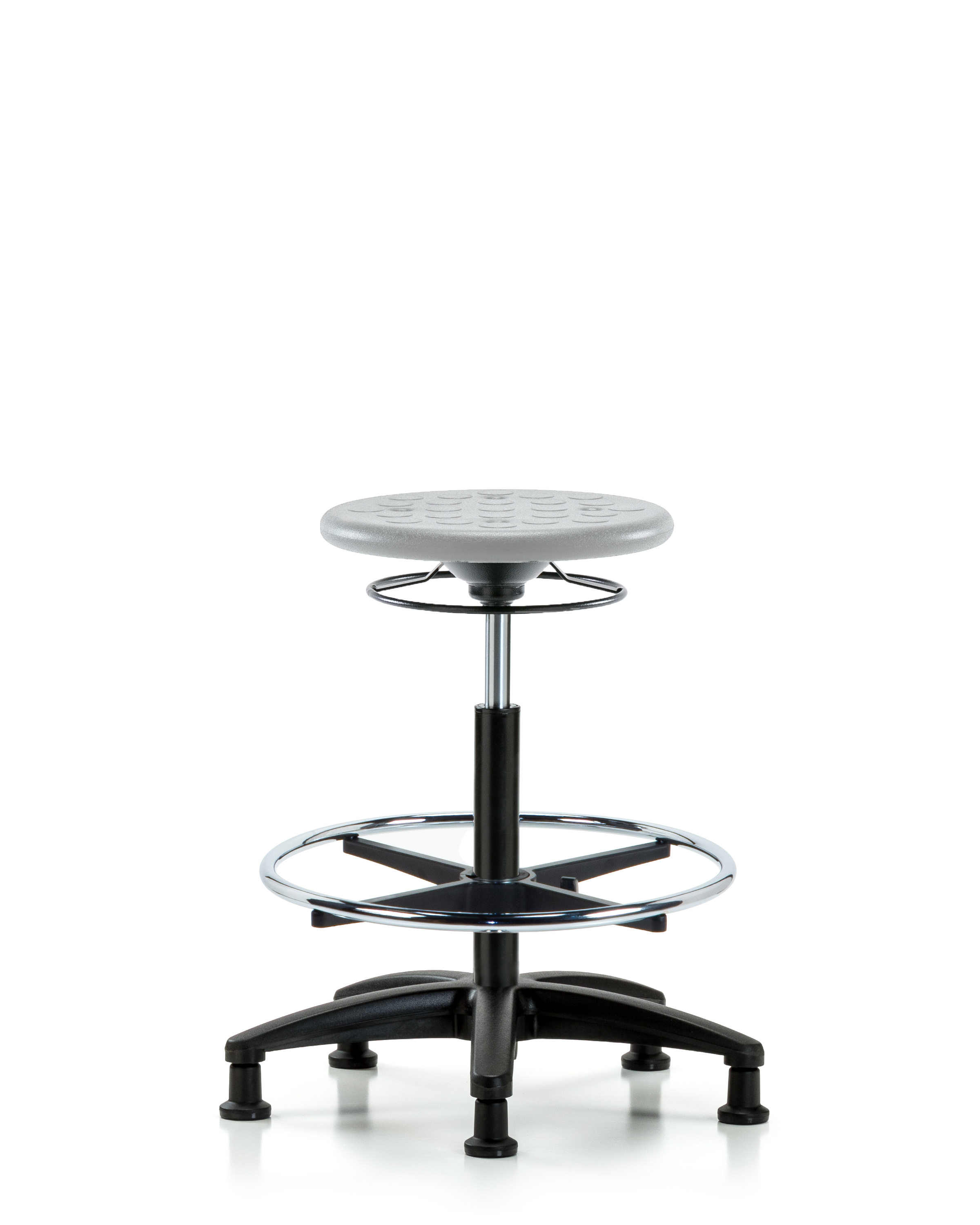 Huron Polyurethane Stool - High Bench Height with Chrome Foot Ring & Stationary Glides in Gray Polyurethane