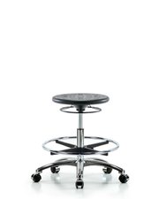 Huron Polyurethane Stool Chrome - Medium Bench Height with Chrome Foot Ring and Casters in Black Polyurethane