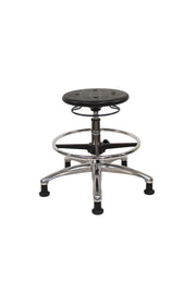 Huron Polyurethane Stool Chrome - Medium Bench Height with Chrome Foot Ring and Stationary Glides in Black Polyurethane