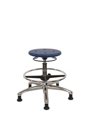 Huron Polyurethane Stool Chrome - Medium Bench Height with Chrome Foot Ring & Stationary Glides in Blue Polyurethane