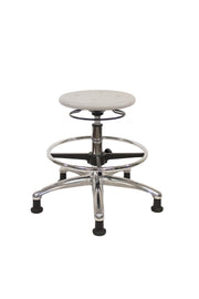Huron Polyurethane Stool Chrome - Medium Bench Height with Chrome Foot Ring & Stationary Glides in Gray Polyurethane