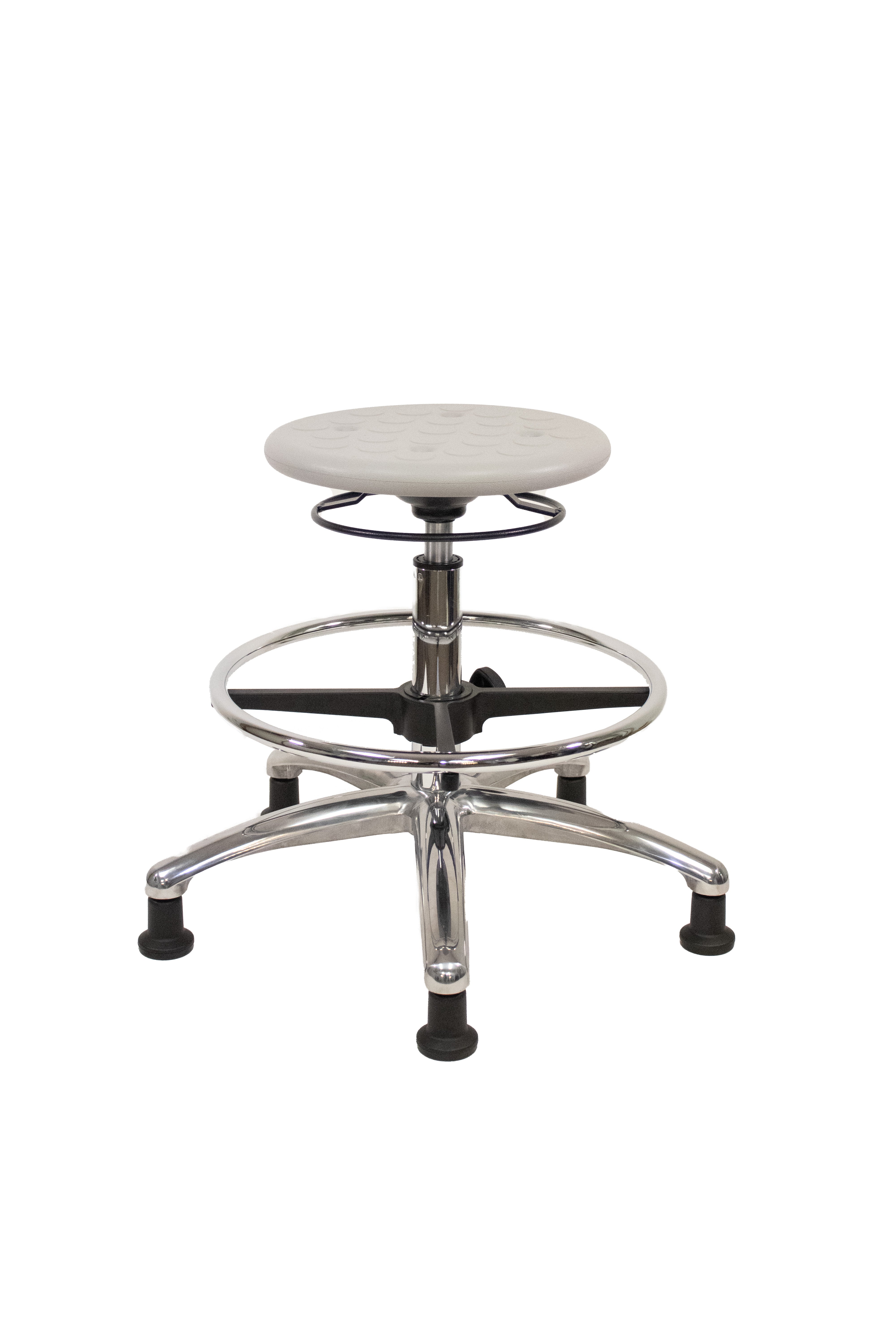 Huron Polyurethane Stool Chrome - Medium Bench Height with Chrome Foot Ring & Stationary Glides in Gray Polyurethane