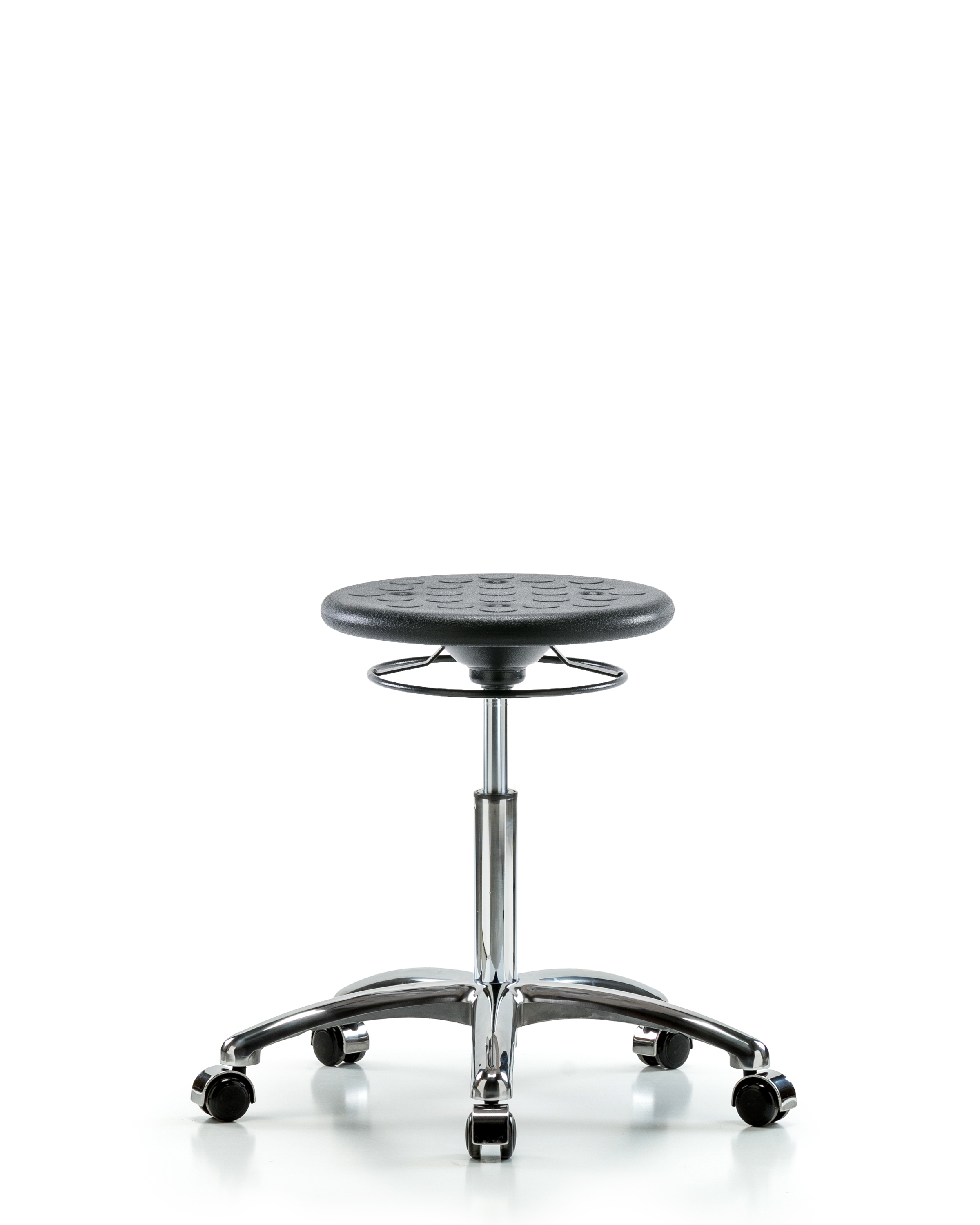 Huron Polyurethane Stool Chrome - Medium Bench Height with Casters in Black Polyurethane