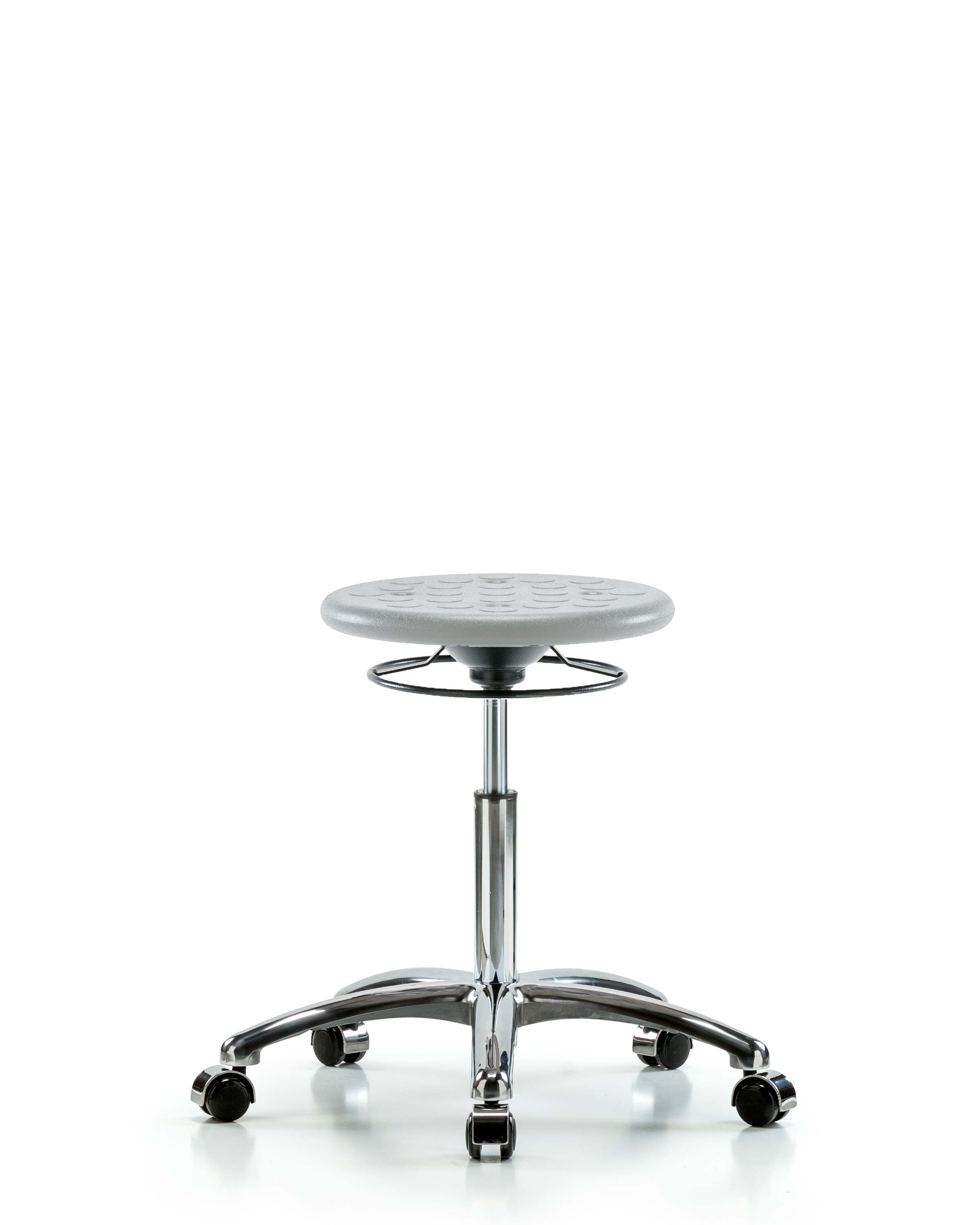 Huron Polyurethane Stool Chrome - Medium Bench Height with Casters in Gray Polyurethane
