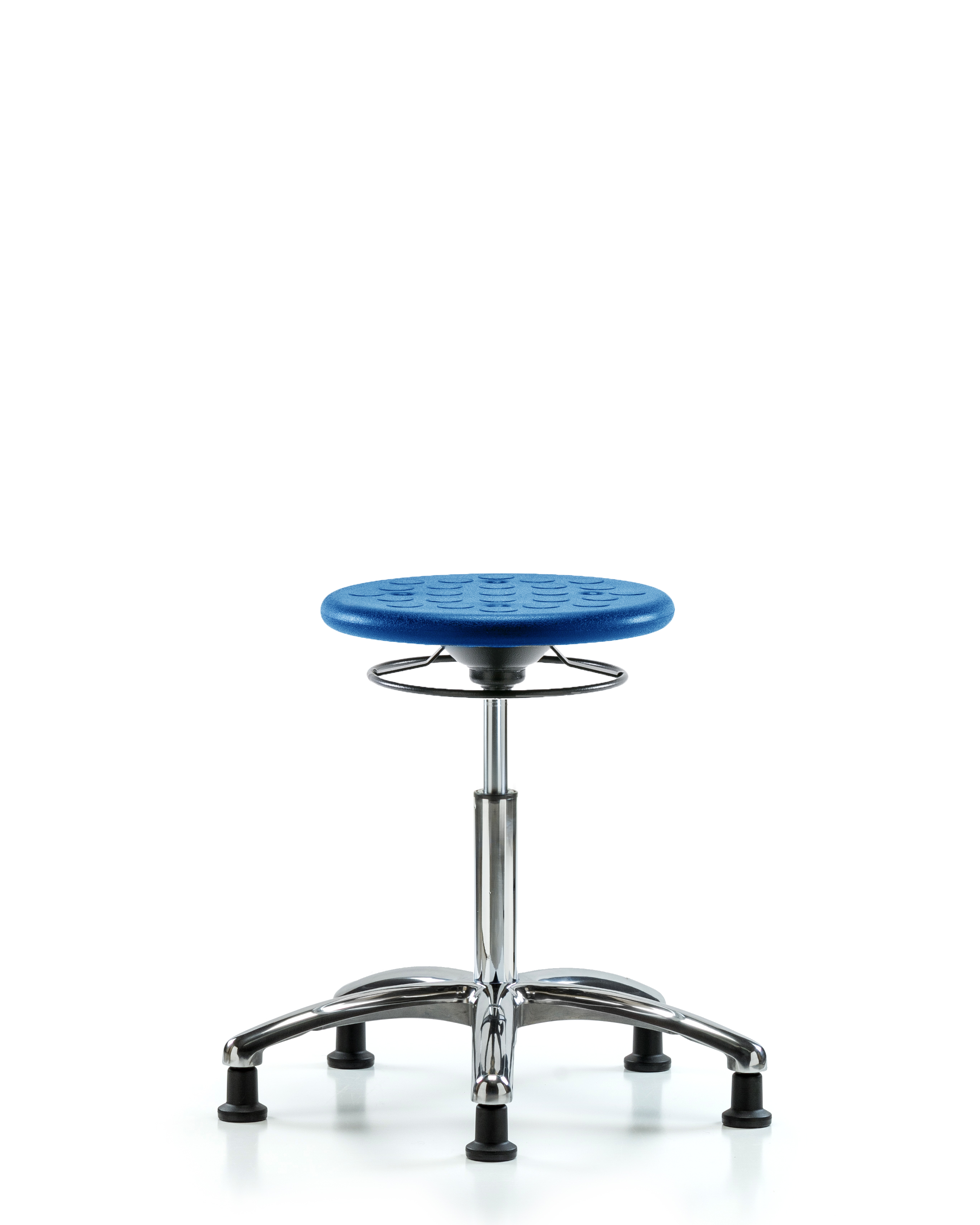 Huron Polyurethane Stool Chrome - Medium Bench Height with Stationary Glides in Blue Polyurethane