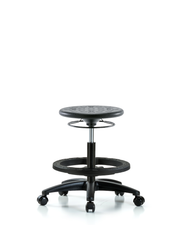 Huron Polyurethane Stool - Medium Bench Height with Black Foot Ring and Casters in Black Polyurethane