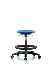 Huron Polyurethane Stool - Medium Bench Height with Black Foot Ring & Casters in Blue Polyurethane