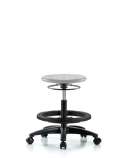 Huron Polyurethane Stool - Medium Bench Height with Black Foot Ring & Casters in Gray Polyurethane