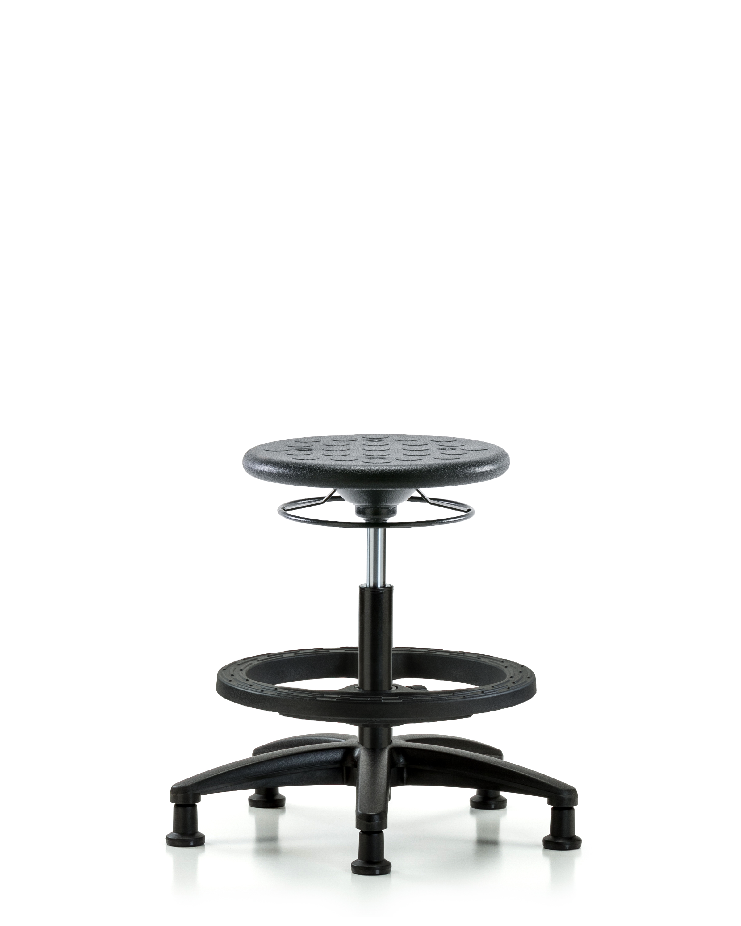 Huron Polyurethane Stool - Medium Bench Height with Black Foot Ring and Stationary Glides in Black Polyurethane