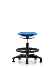 Huron Polyurethane Stool - Medium Bench Height with Black Foot Ring & Stationary Glides in Blue Polyurethane