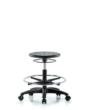 Huron Polyurethane Stool - Medium Bench Height with Chrome Foot Ring and Casters in Black Polyurethane