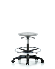 Huron Polyurethane Stool - Medium Bench Height with Chrome Foot Ring & Casters in Gray Polyurethane