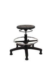 Huron Polyurethane Stool - Medium Bench Height with Chrome Foot Ring and Stationary Glides in Black Polyurethane