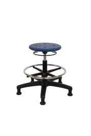 Huron Polyurethane Stool - Medium Bench Height with Chrome Foot Ring & Stationary Glides in Blue Polyurethane