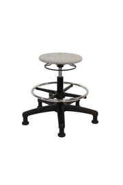 Huron Polyurethane Stool - Medium Bench Height with Chrome Foot Ring & Stationary Glides in Gray Polyurethane