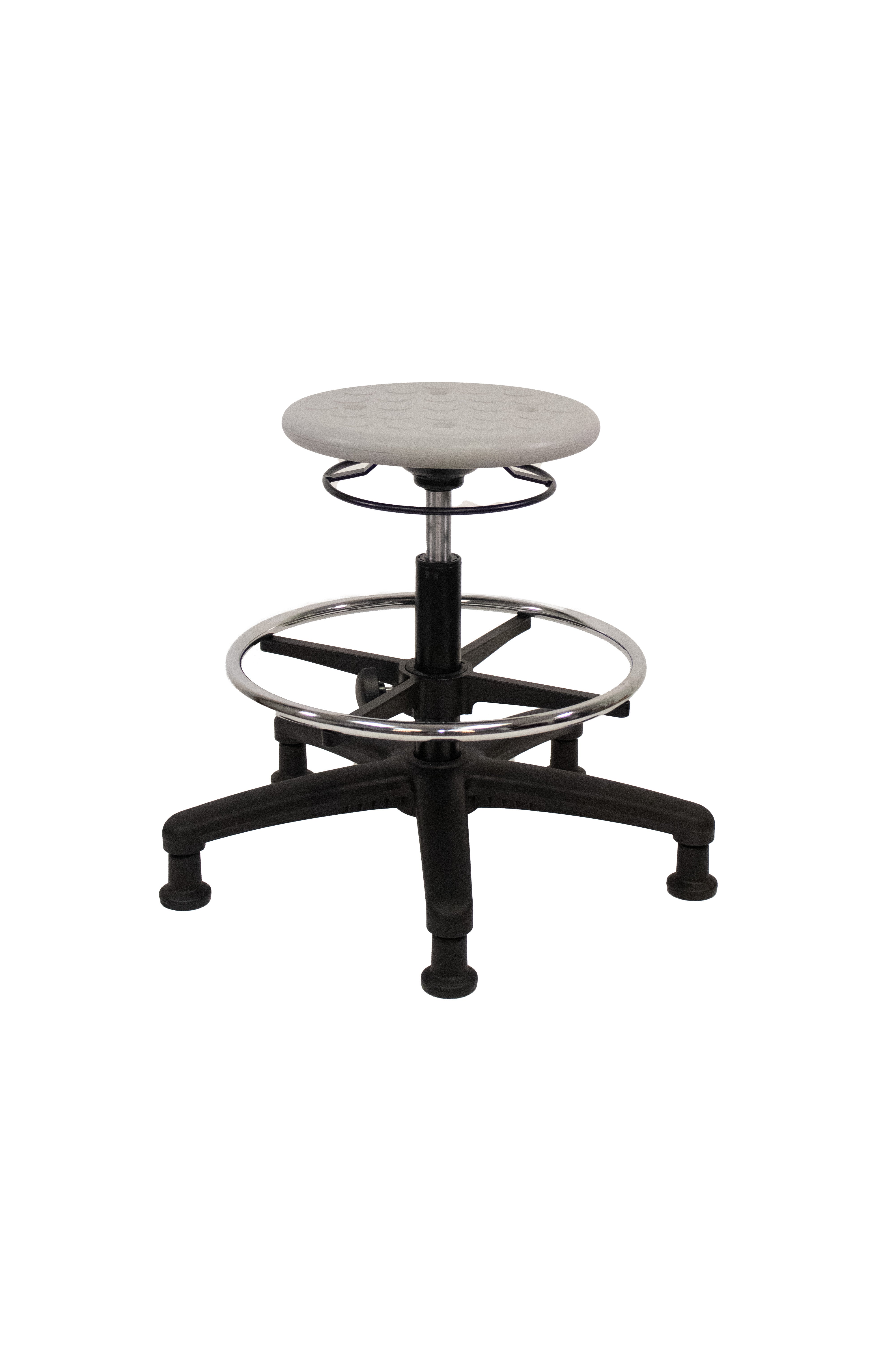 Huron Polyurethane Stool - Medium Bench Height with Chrome Foot Ring & Stationary Glides in Gray Polyurethane