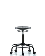 Huron Polyurethane Stool with Round Tube Base - Medium Bench Height with Casters in Black Polyurethane
