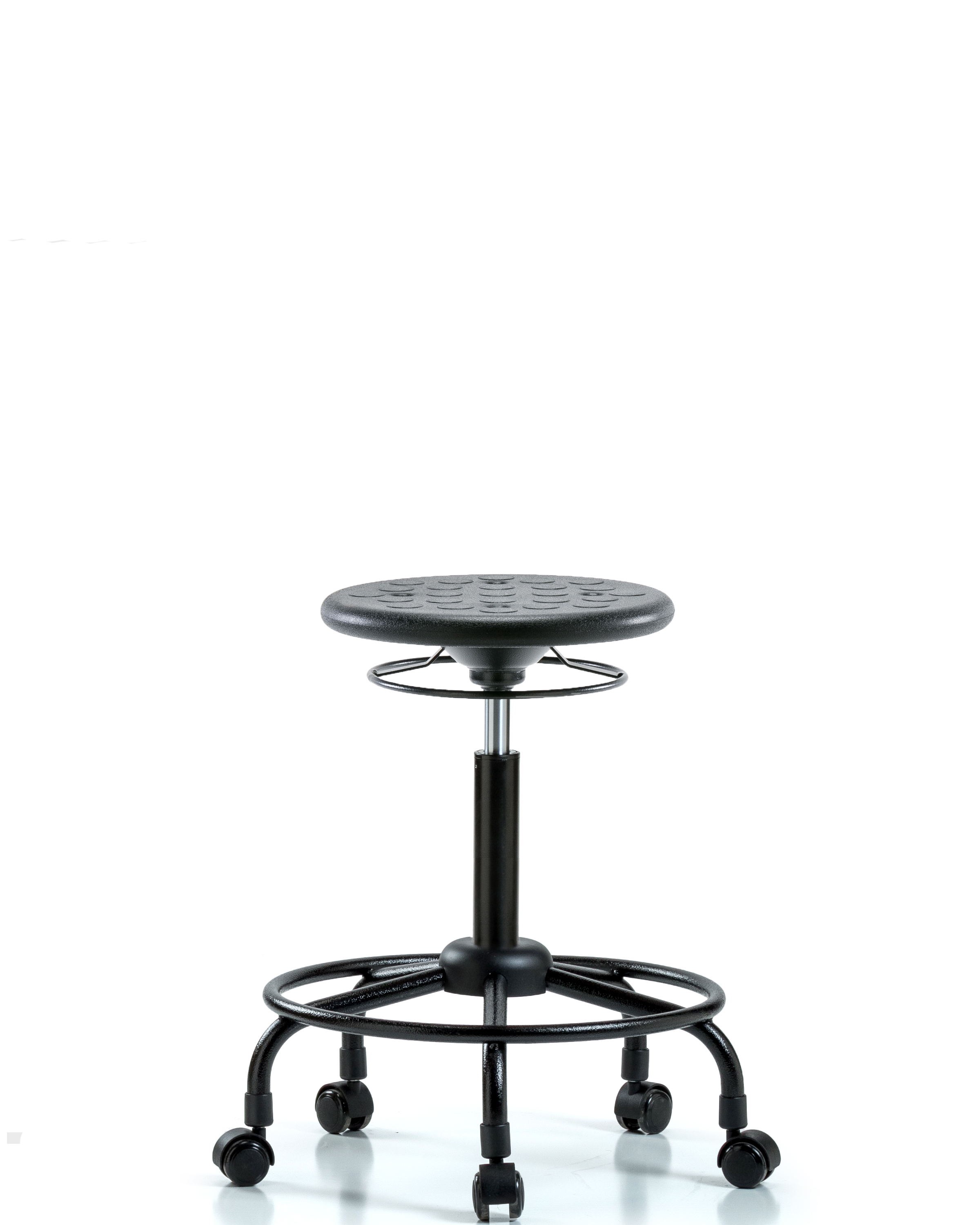 Huron Polyurethane Stool with Round Tube Base - Medium Bench Height with Casters in Black Polyurethane