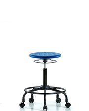 Huron Polyurethane Stool with Round Tube Base - Medium Bench Height with Casters in Blue Polyurethane