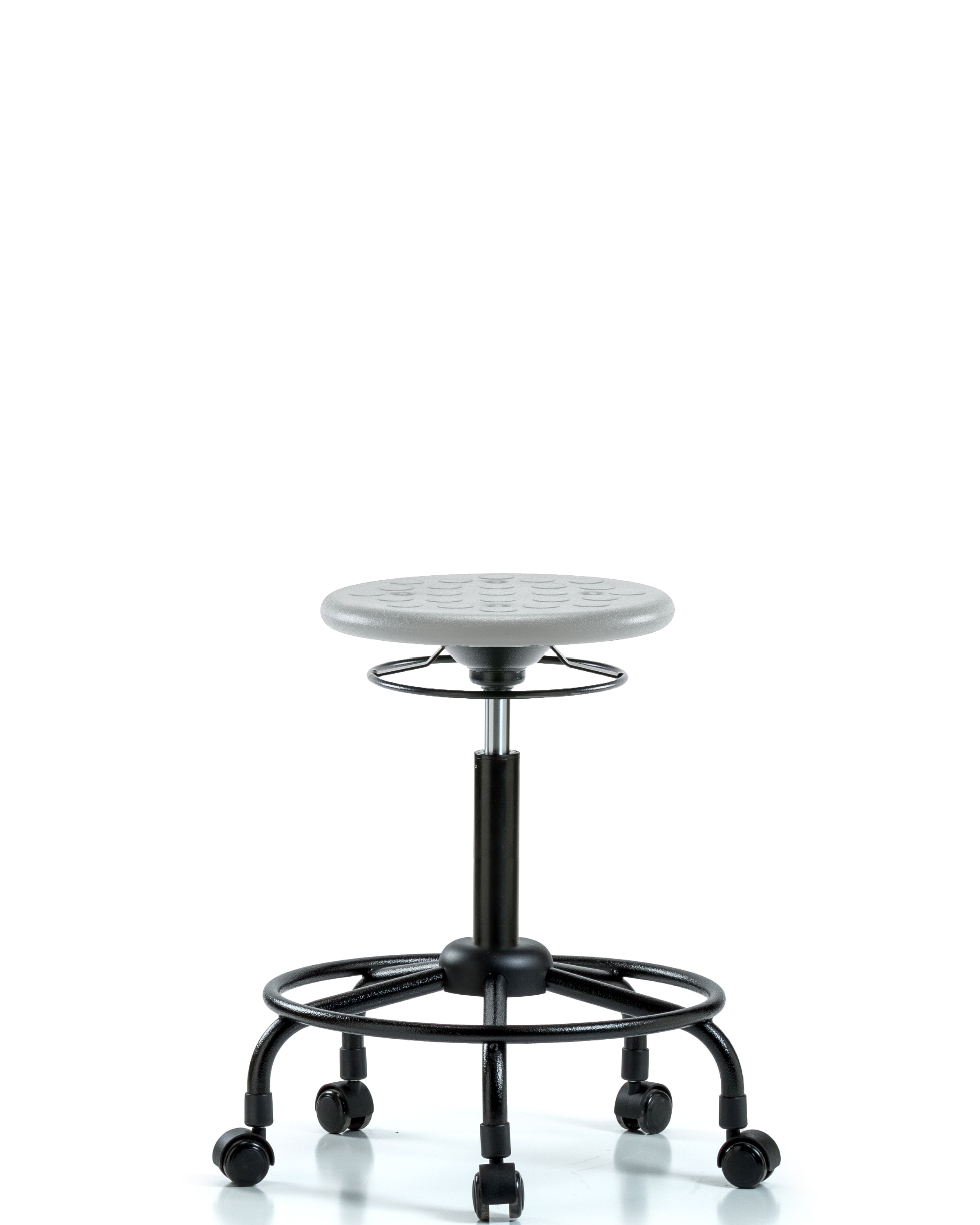 Huron Polyurethane Stool with Round Tube Base - Medium Bench Height with Casters in Gray Polyurethane