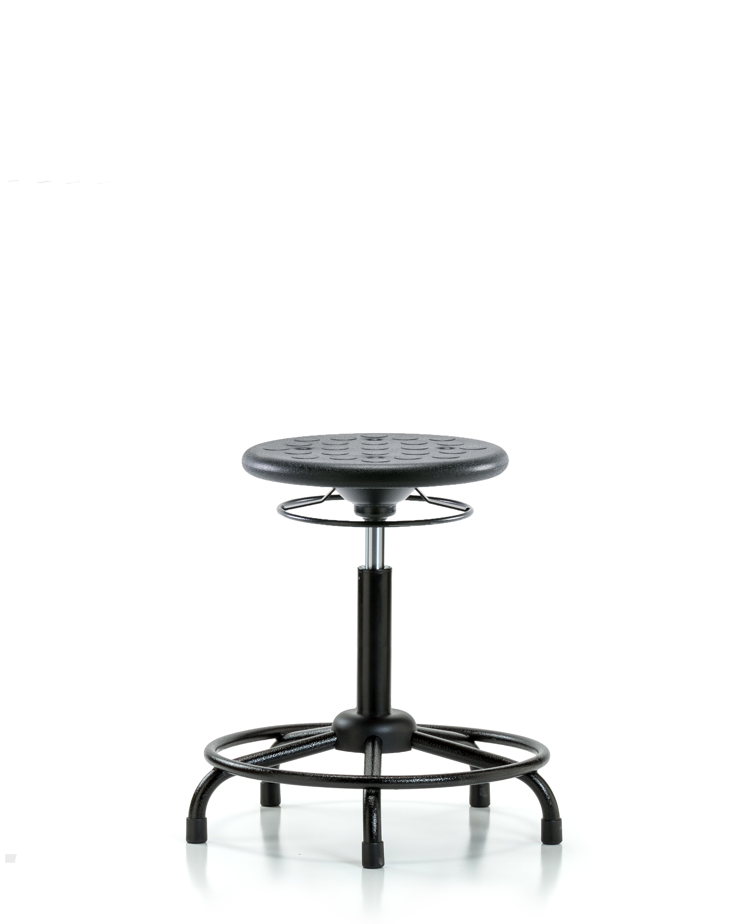 Huron Polyurethane Stool with Round Tube Base - Medium Bench Height with Stationary Glides in Black Polyurethane