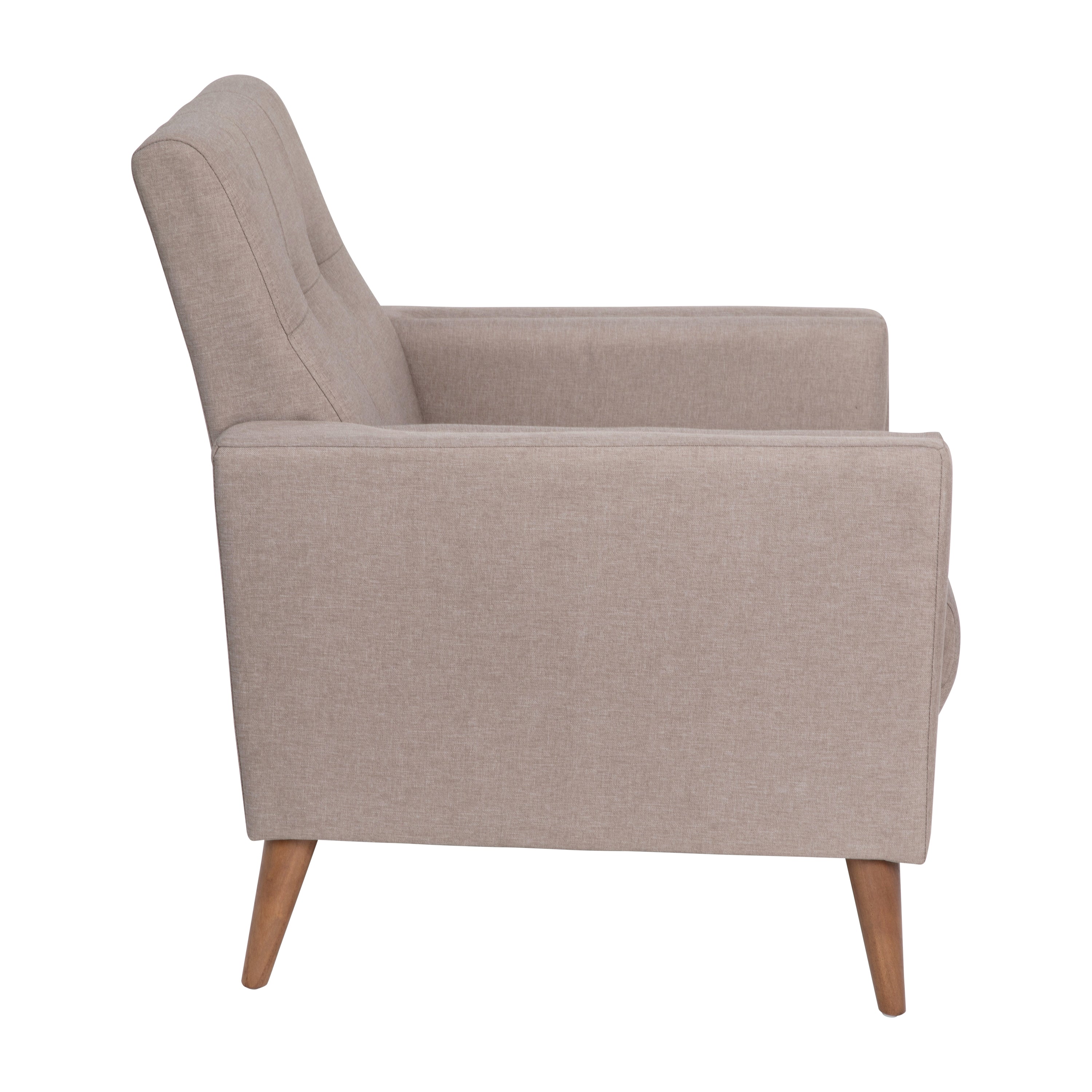 Conrad Mid-Century Modern Commercial Grade Armchair with Tufted Faux Linen Upholstery & Solid Wood Legs in Taupe