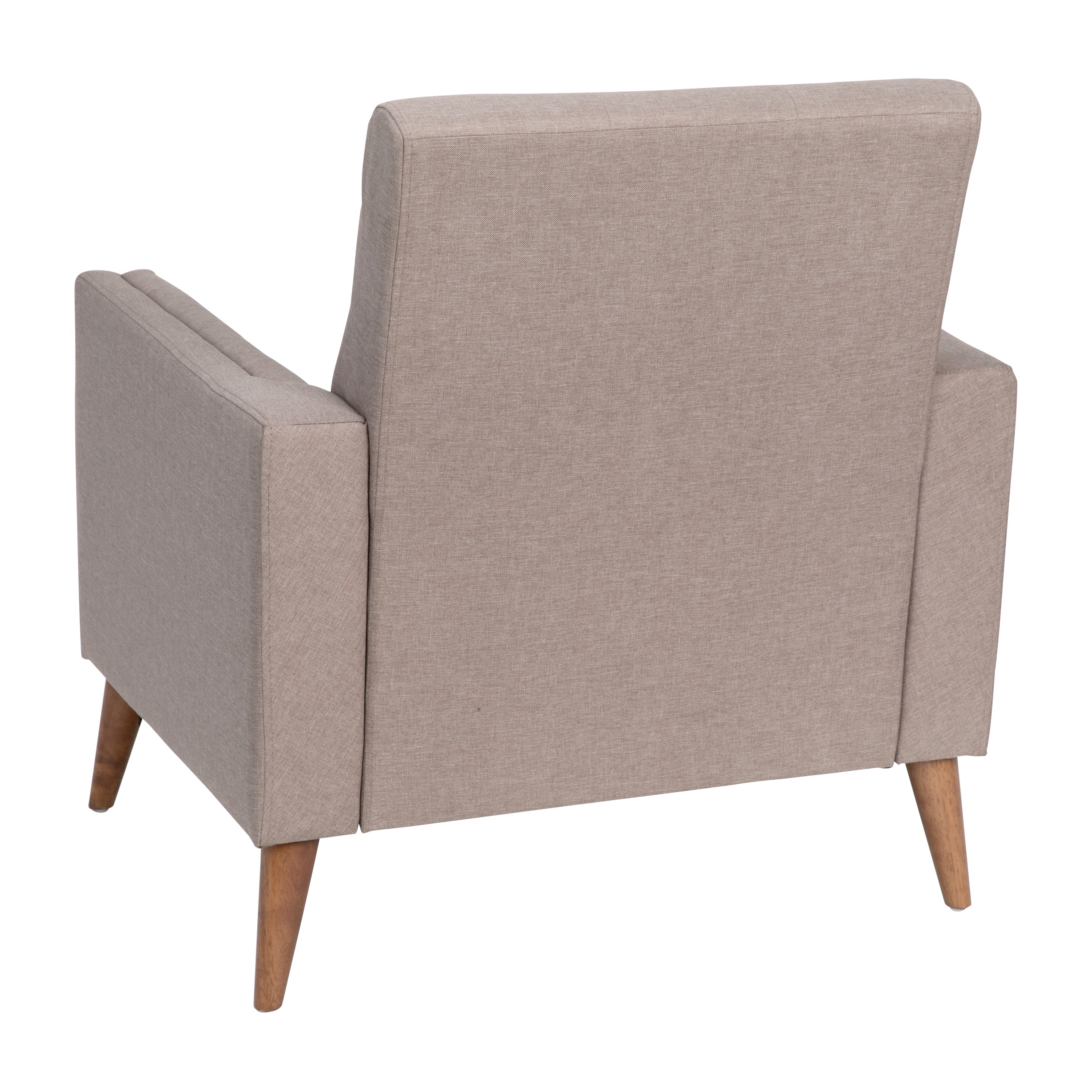 Conrad Mid-Century Modern Commercial Grade Armchair with Tufted Faux Linen Upholstery & Solid Wood Legs in Taupe