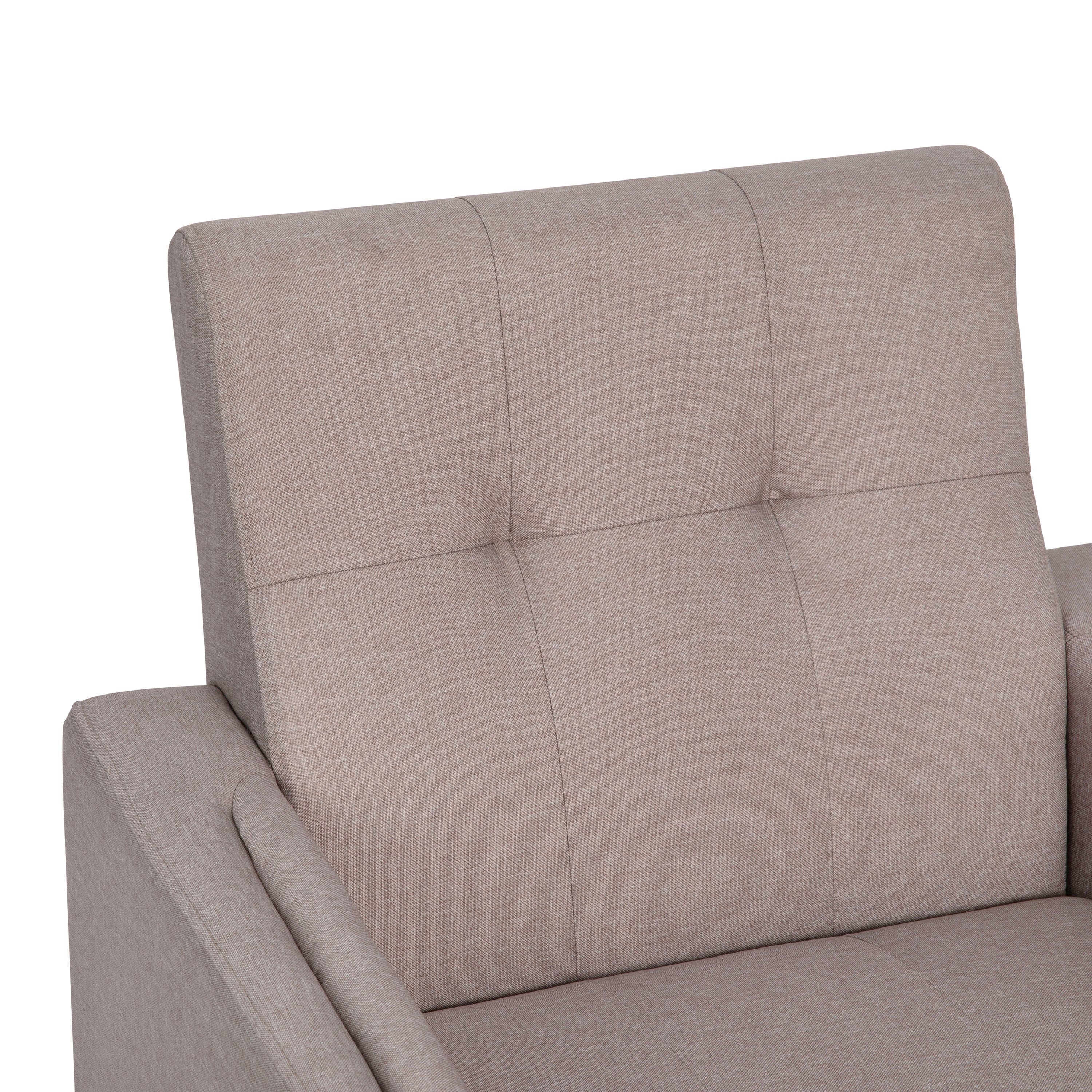 Conrad Mid-Century Modern Commercial Grade Armchair with Tufted Faux Linen Upholstery & Solid Wood Legs in Taupe