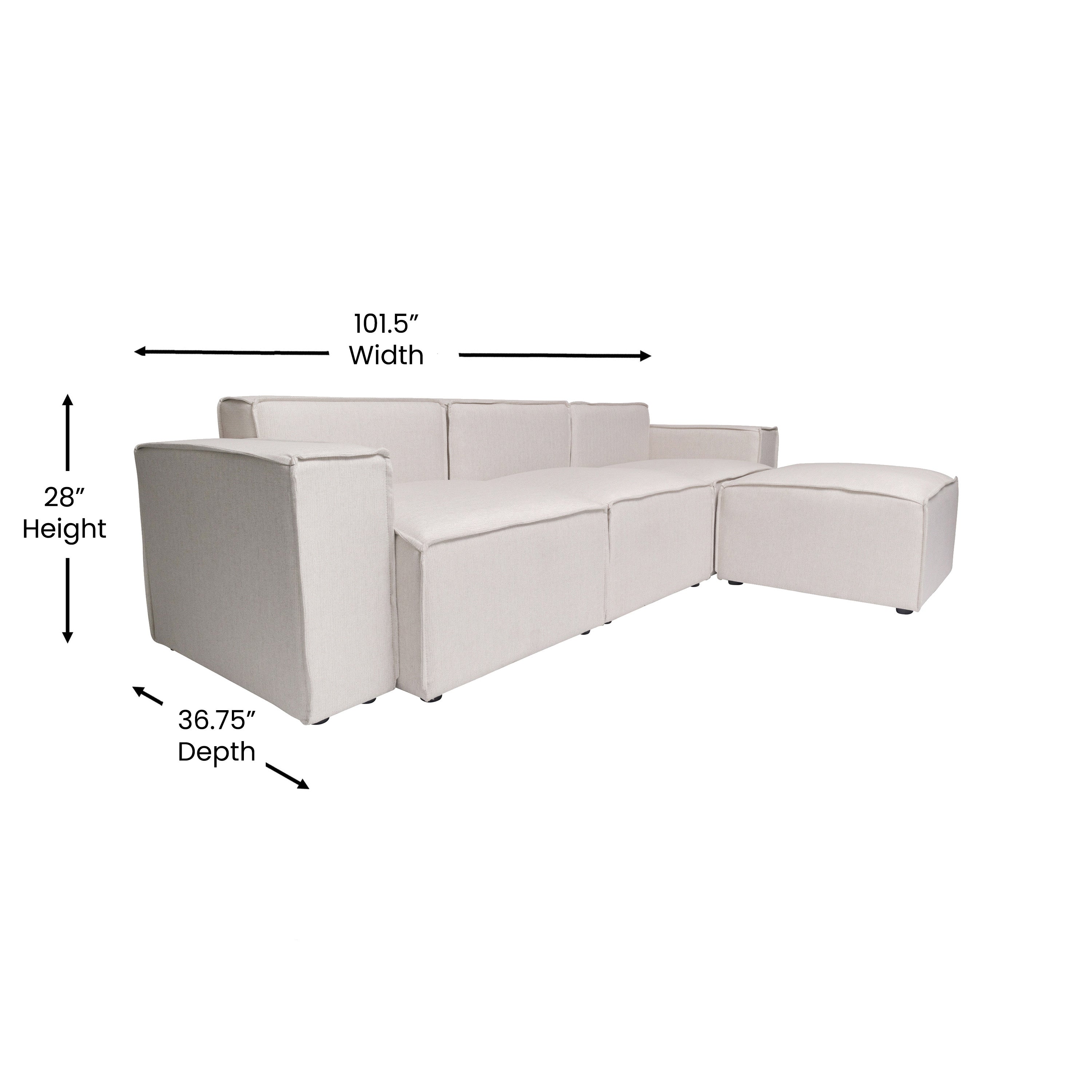 Bridgetown Luxury Modular 4 Piece Sectional Sofa, Cream