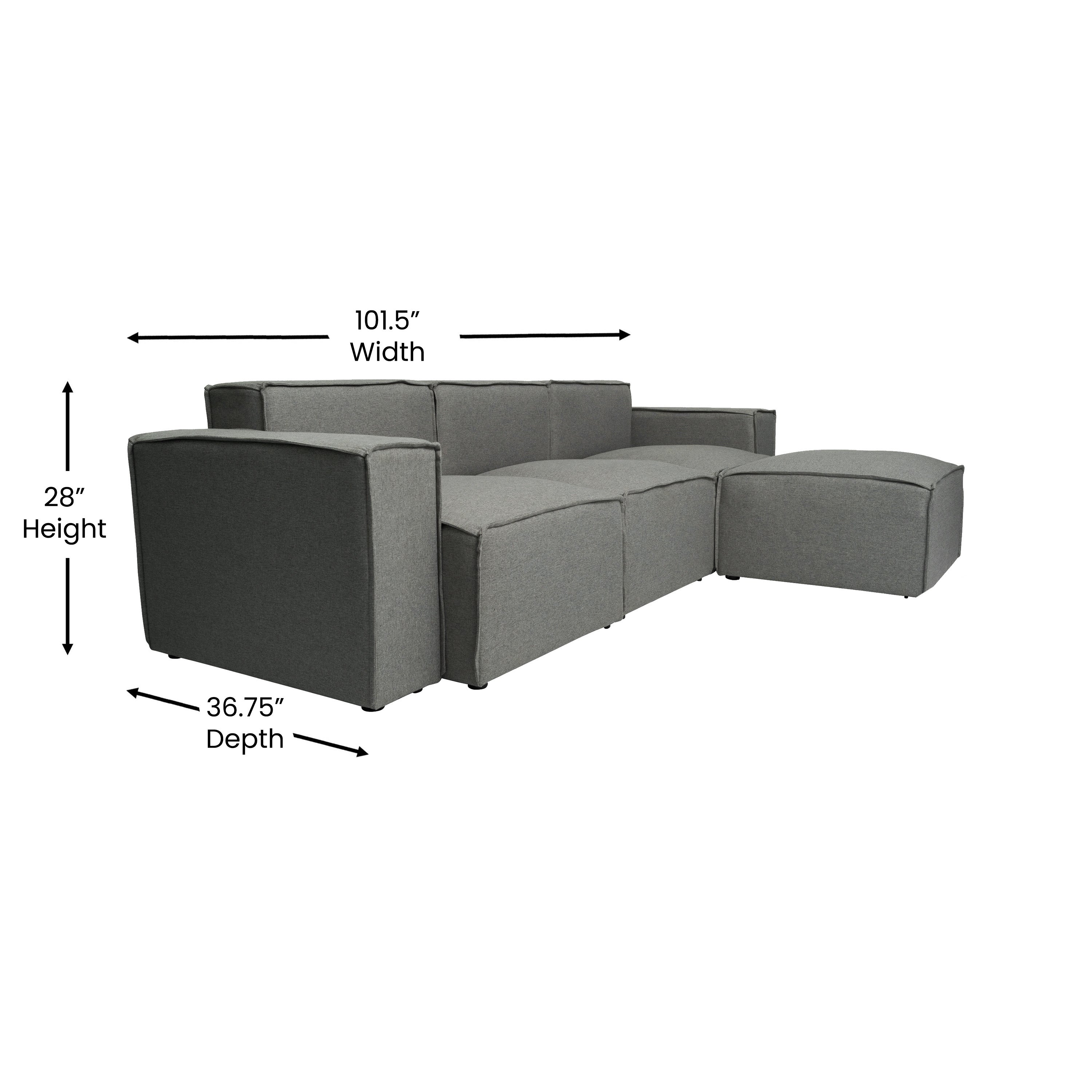 Bridgetown Luxury Modular 4 Piece Sectional Sofa, Dark Gray