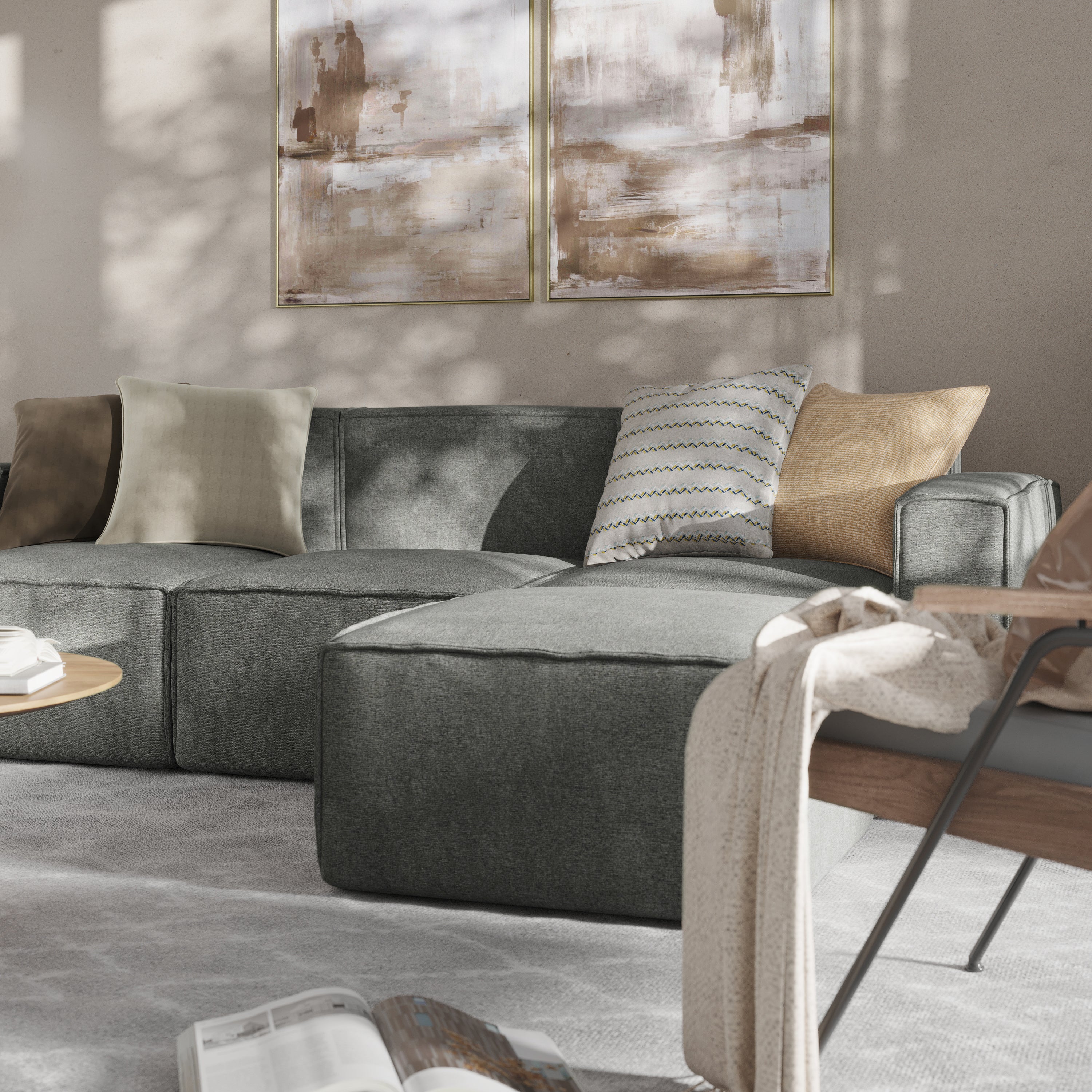 Bridgetown Luxury Modular 4 Piece Sectional Sofa, Dark Gray