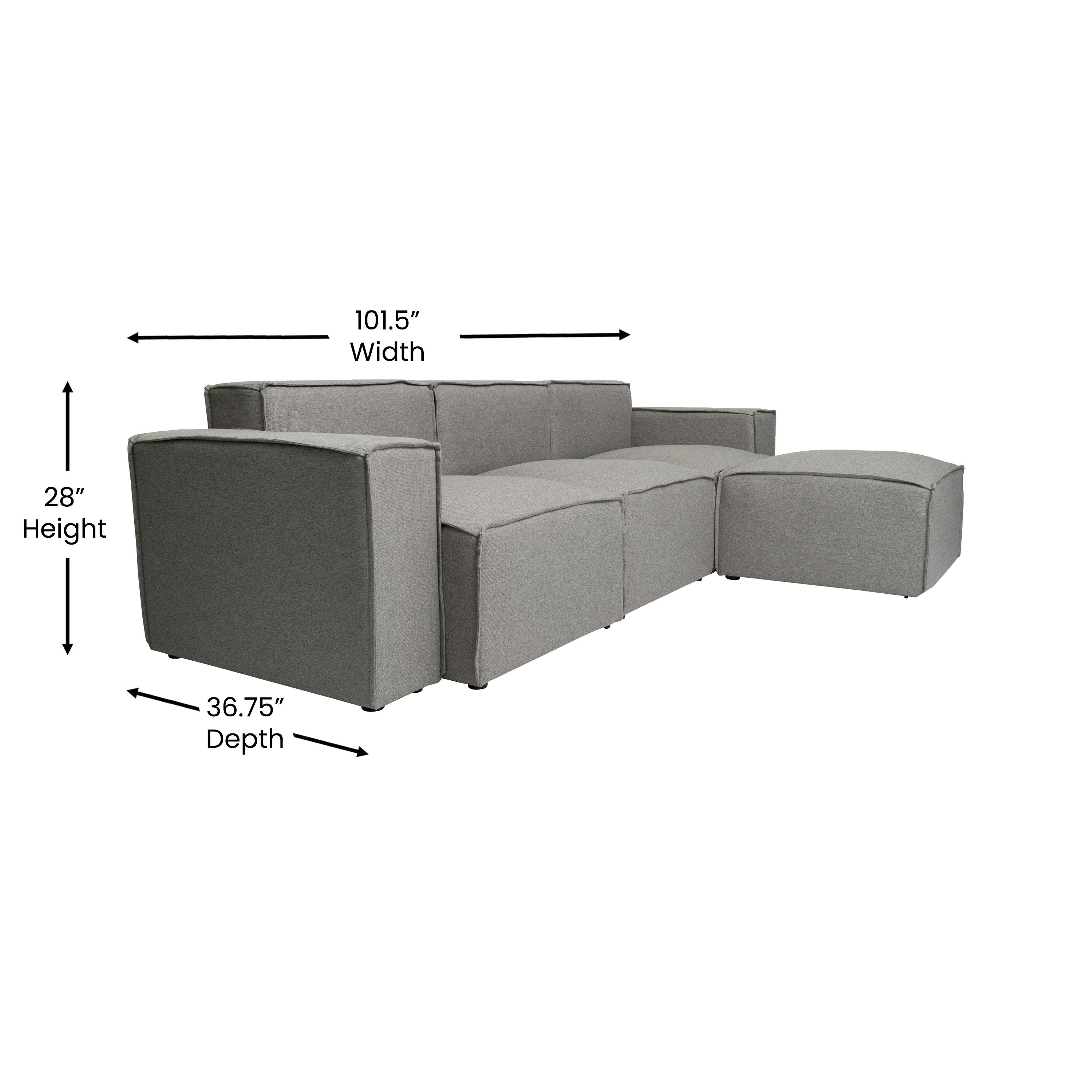 Bridgetown Luxury Modular 4 Piece Sectional Sofa, Gray