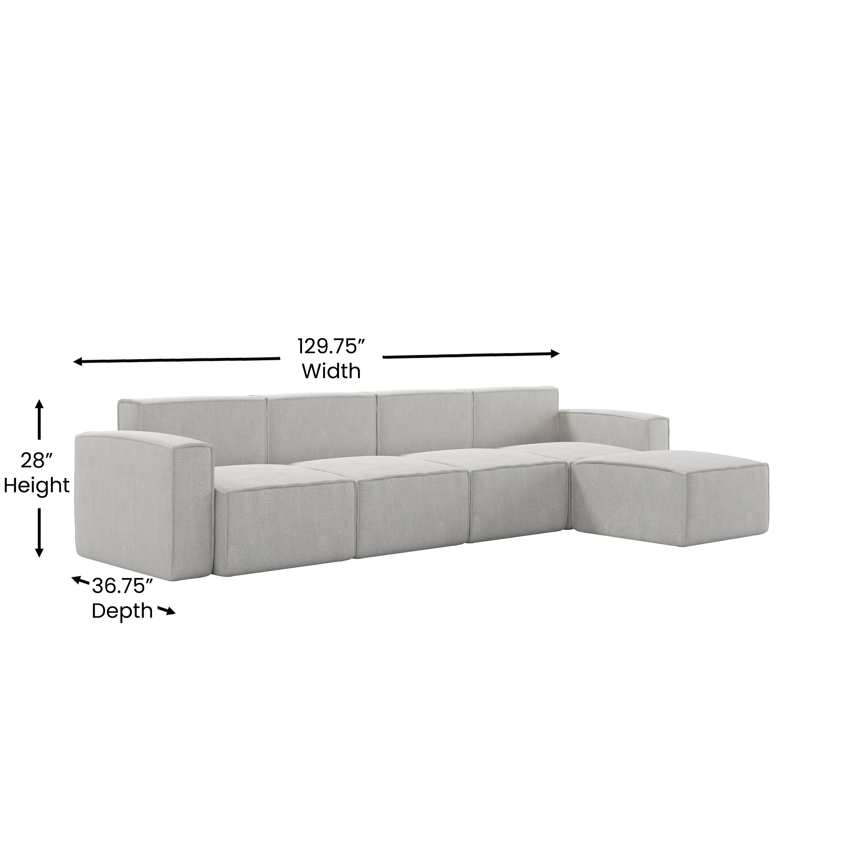 Bridgetown Luxury Modular 5 Piece Sectional Sofa, Cream