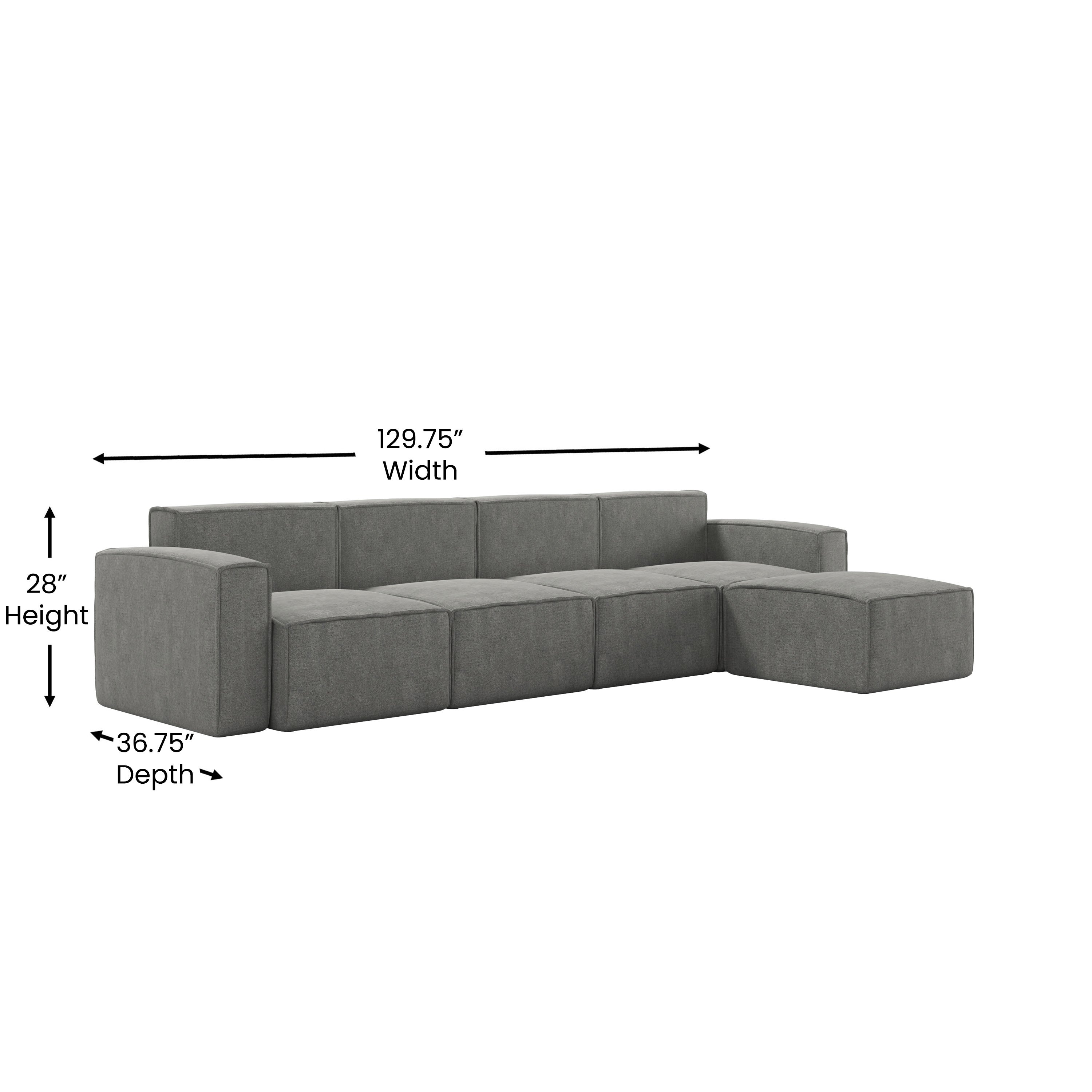 Bridgetown Luxury Modular 5 Piece Sectional Sofa, Dark Gray