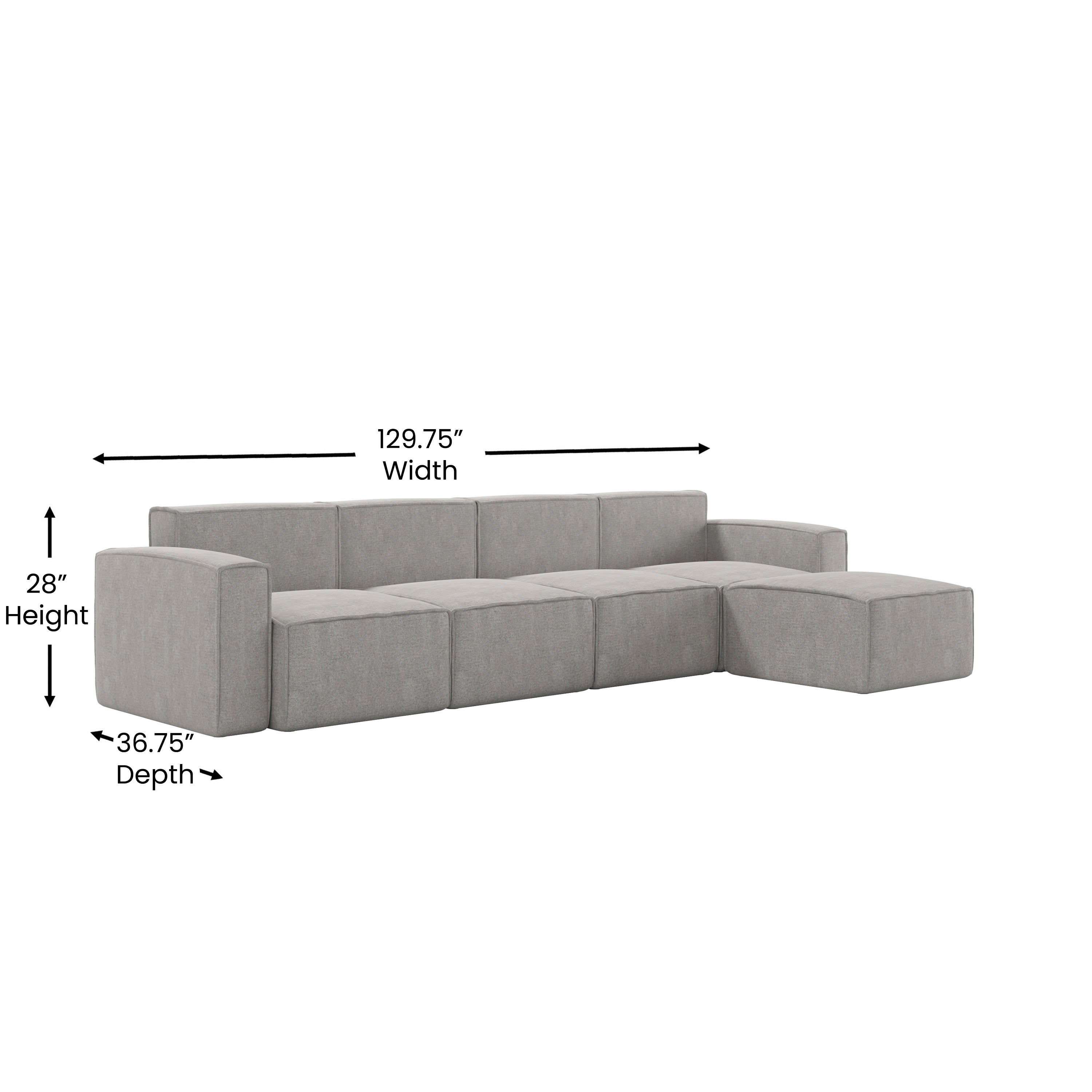 Bridgetown Luxury Modular 5 Piece Sectional Sofa, Gray