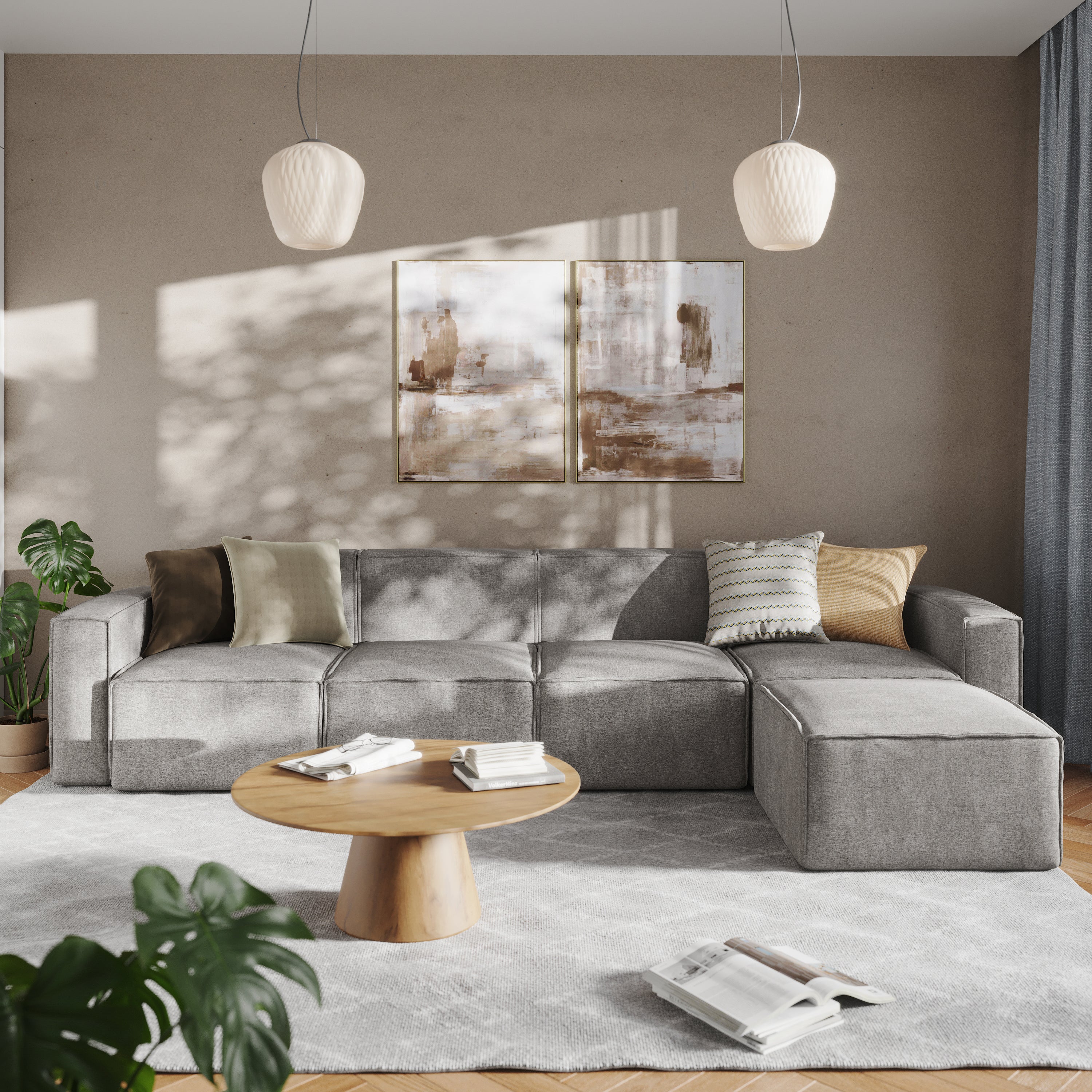 Bridgetown Luxury Modular 5 Piece Sectional Sofa, Gray