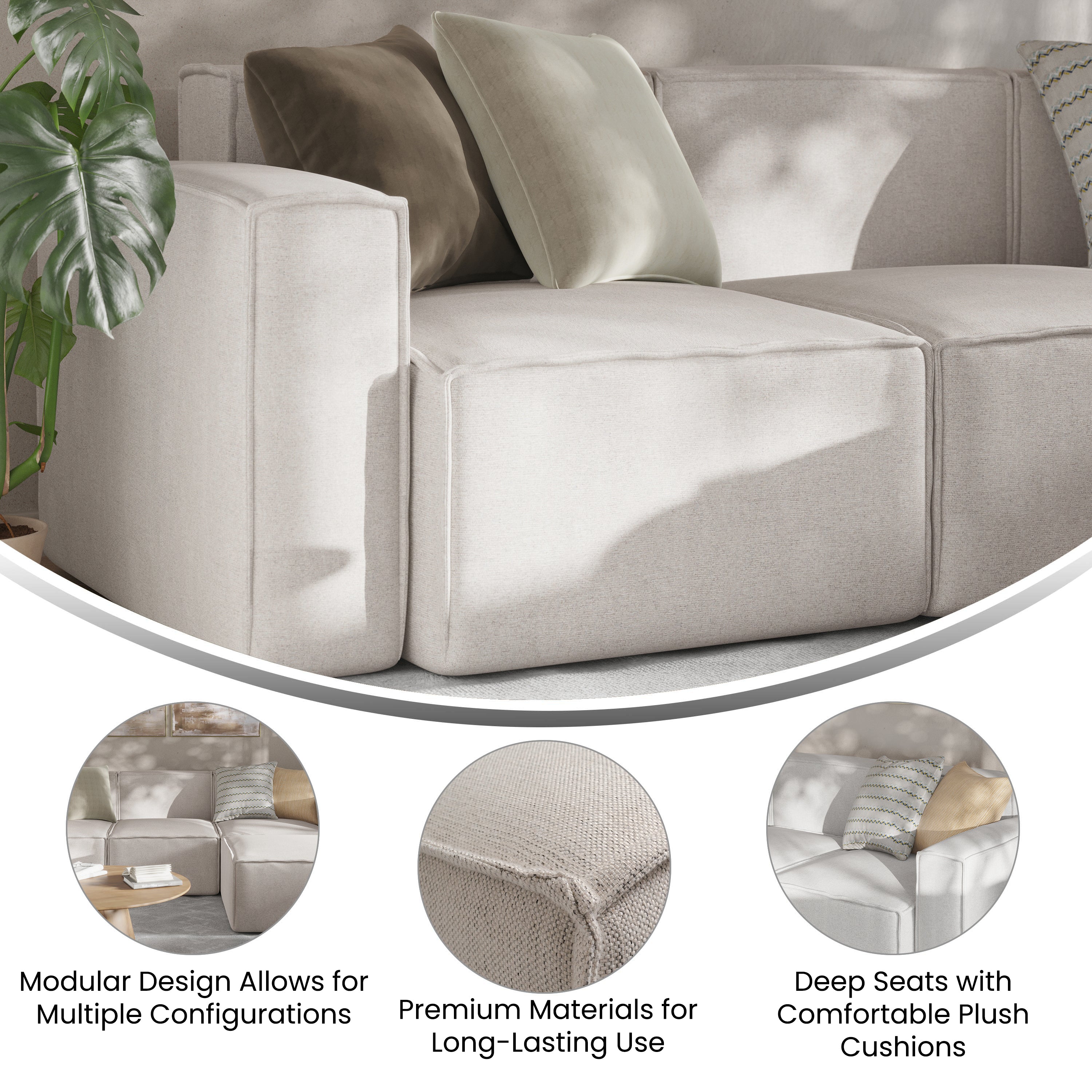 Bridgetown Luxury Modular Sectional Sofa Left Side with Arm Rest, Cream